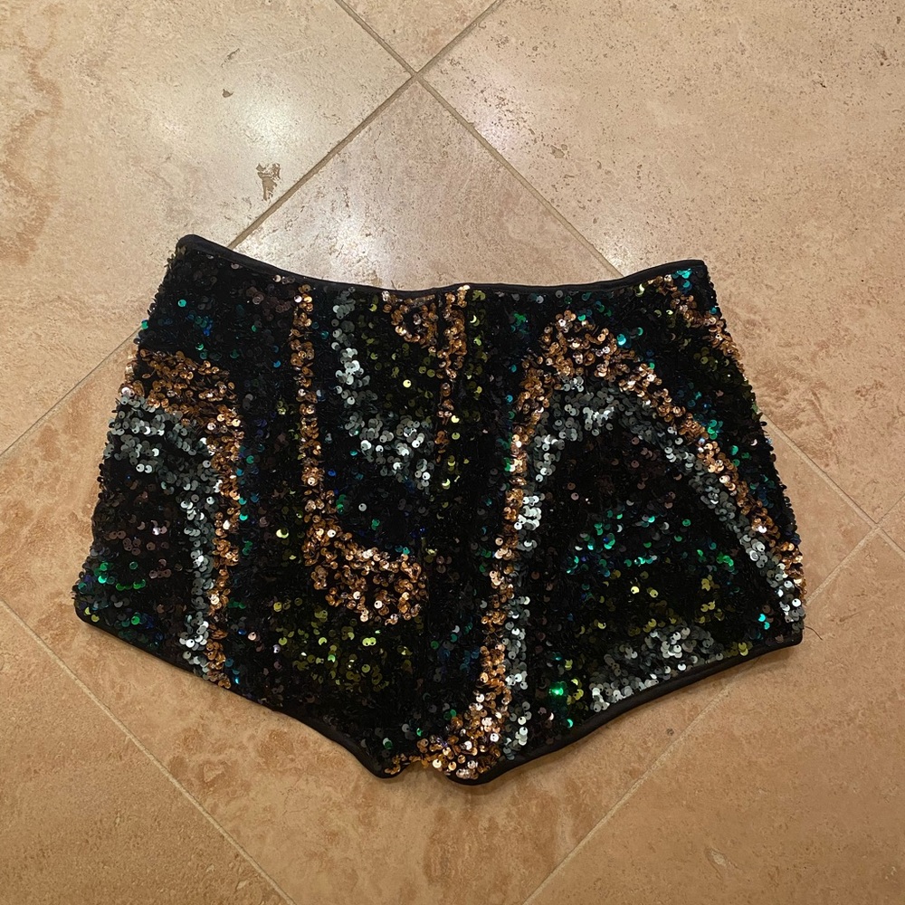 Black / Gold / Green sequin shorts